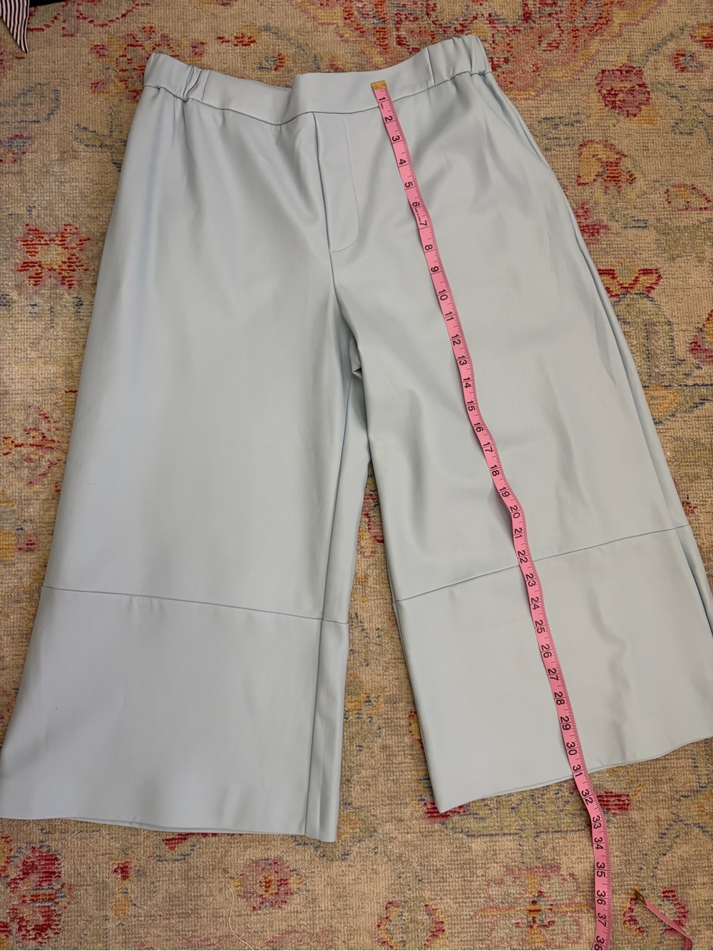 Maeve Anthropologie Pale Blue Vegan Leather Cropped Wide-Leg Pants - Picture 2 of 7